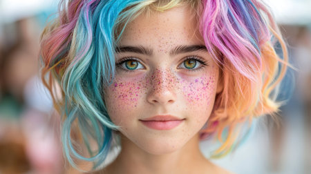 vibrant colored hair portrait of a young womanの素材
