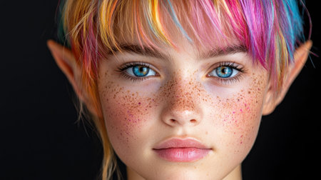 Vibrant hair and freckled faceの素材