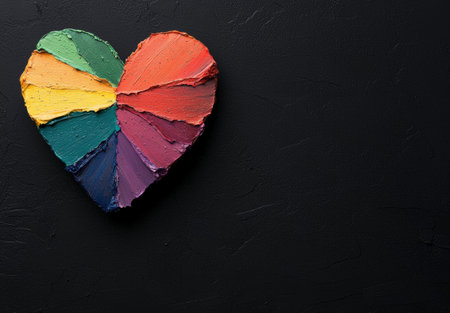 Colorful heart-shaped painting on black backgroundの素材