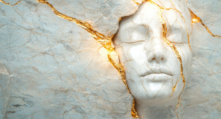 abstract marble face with golden cracksの素材