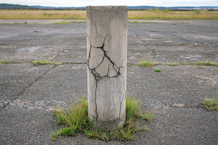 Cracked concrete pillar in abandoned fieldの素材
