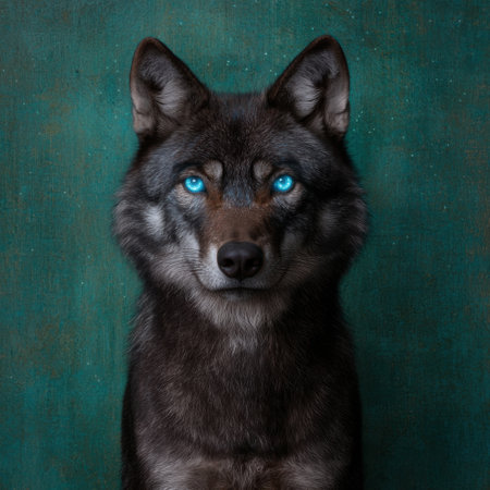 Captivating black wolf with piercing blue eyesの素材