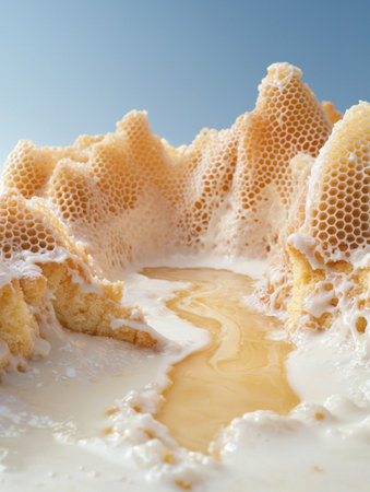 Close-up of honeycomb with dripping honeyの素材