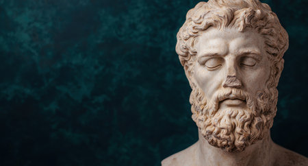 Closeup of a classical marble statue with a serene expressionの素材