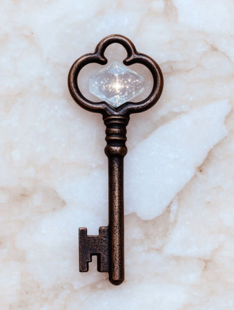 Antique key with sparkling crystalの素材