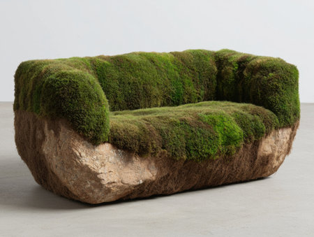 Moss-covered rock formation in natural settingの素材