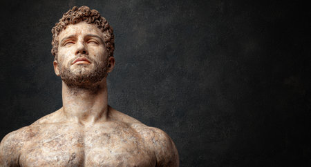 Powerful male figure with curly hair and muscular physiqueの素材