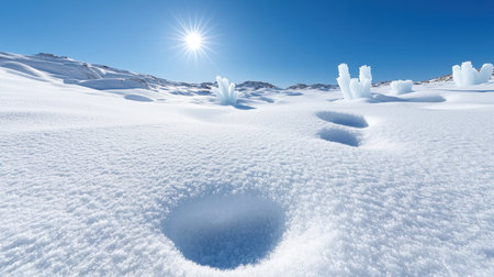 Snowy winter landscape with frozen lakeの素材
