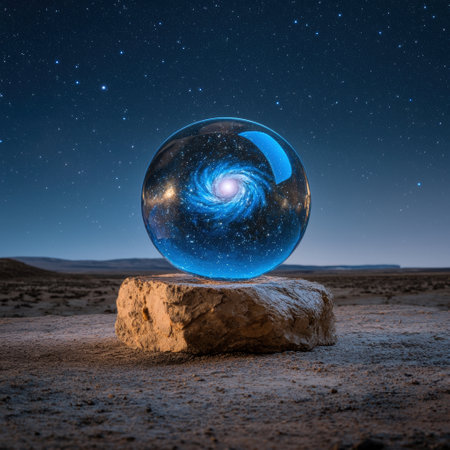 Cosmic crystal ball in the desert night skyの素材