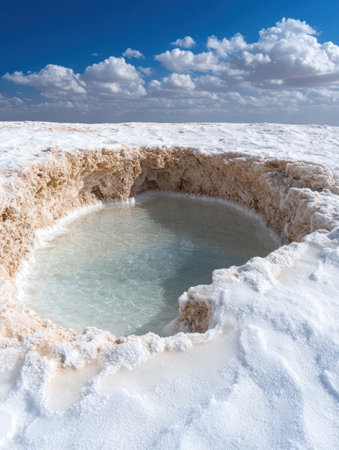 Serene natural pool on snowy landscapeの素材