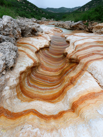 Vibrant natural rock formations in a lush mountain landscapeの素材