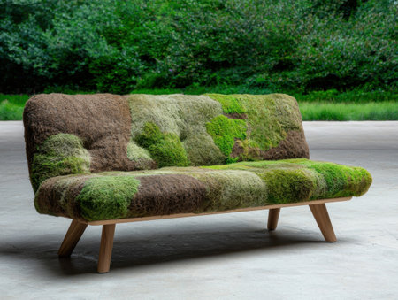 Moss-covered couch in natureの素材