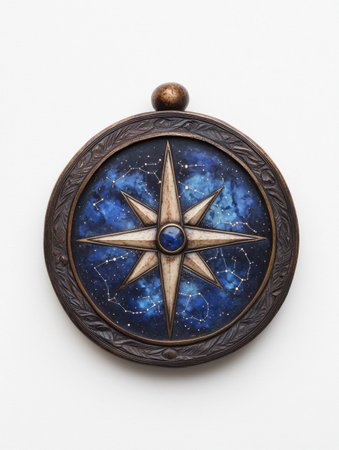 Ornate celestial compass with starry night skyの素材
