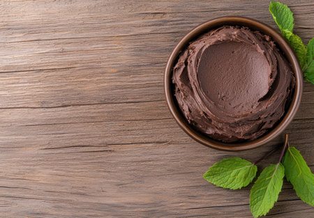 Delicious chocolate cake with mint leavesの素材
