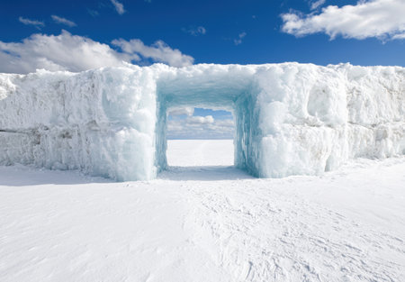 Icy winter wonderland with snow-covered archwayの素材
