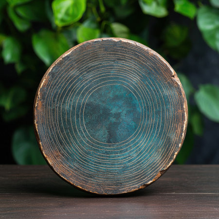 Weathered wooden log cross-section with concentric ringsの素材