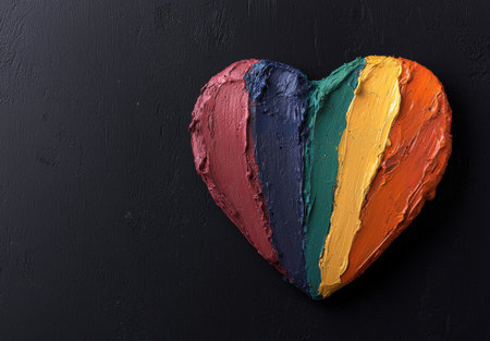 colorful heart-shaped painting on black backgroundの素材