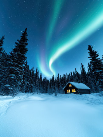 Cozy cabin under the northern lightsの素材