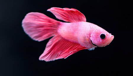 vibrant pink betta fish swimming in dark backgroundの素材
