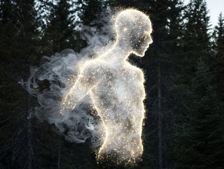 Glowing ethereal figure in the forestの素材