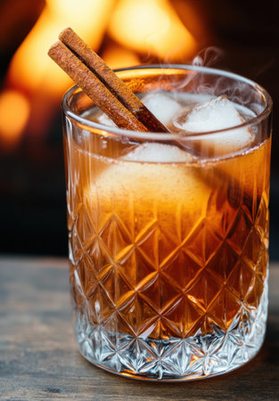 cozy autumn cocktail with cinnamon sticksの素材