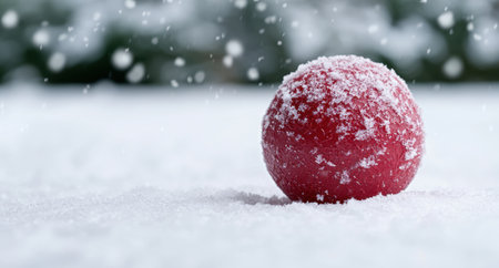 Snowy red apple in winter landscapeの素材