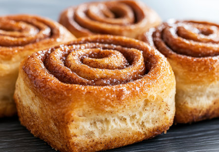 Freshly baked cinnamon rolls with a gooey glazeの素材