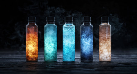 Colorful potion bottles with smokeの素材
