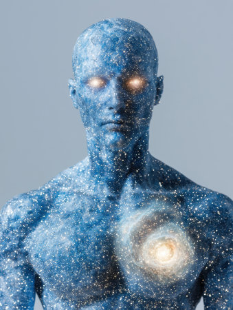 Cosmic humanoid figure with galaxy skinの素材