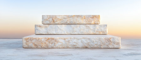 Stacked stone blocks on a marble surfaceの素材