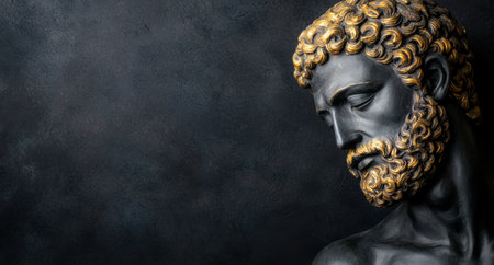 Dramatic statue with golden curly hairの素材