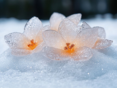 Frozen flowers in the snowの素材