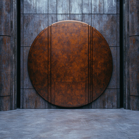 Rustic metal door with circular designの素材