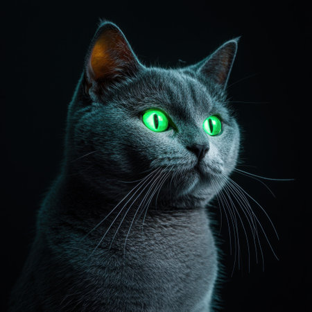 Intense gaze of a mysterious grey catの素材