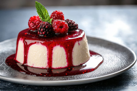 Delicious raspberry and blackberry dessert cakeの素材