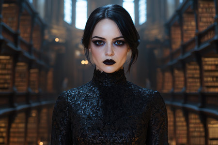 Mysterious woman in dark lace dressの素材