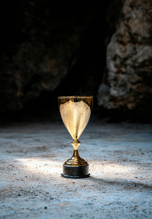golden trophy on dark backgroundの素材