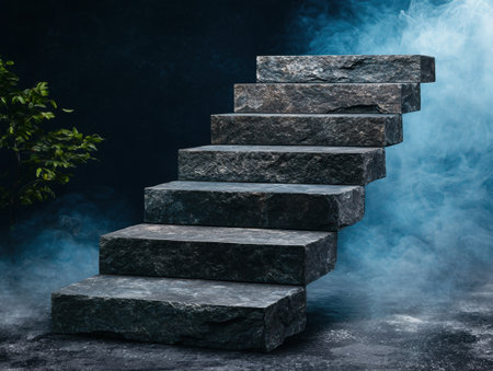 Mysterious stone staircase in the mistの素材