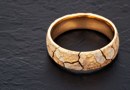 Cracked wooden ring on black backgroundの素材