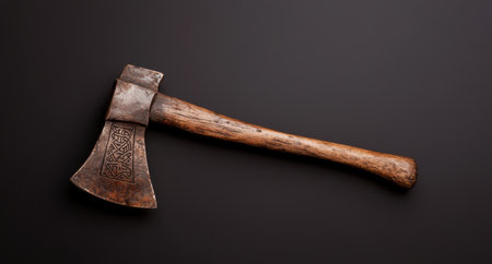 Vintage rustic axe on dark backgroundの素材