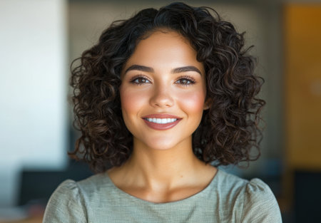 Smiling woman with curly hairの素材