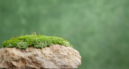 Moss-covered rock in a lush, green environmentの素材