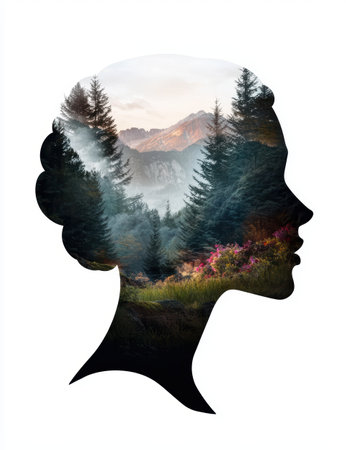 Serene mountain landscape in silhouetteの素材