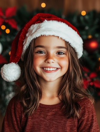smiling girl in santa hatの素材