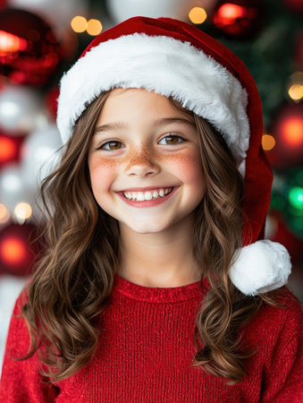 smiling girl in santa hatの素材
