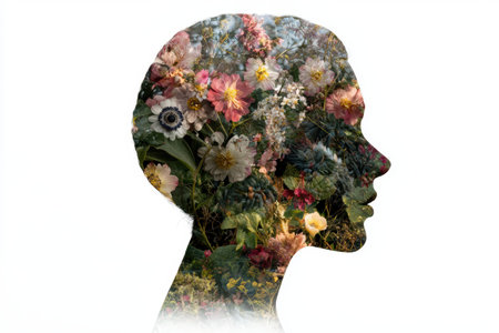 Floral silhouette of a human headの素材