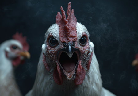 Angry rooster with open beakの素材
