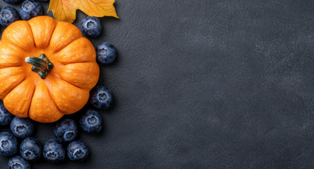 autumn harvest still life with pumpkin and blueberriesの素材
