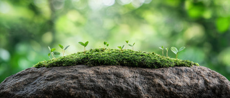 Lush green moss and seedlings growing on a decaying logの素材