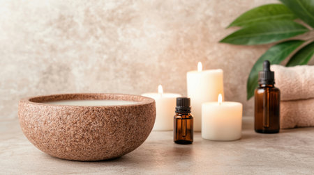 Relaxing spa day with essential oils and candlesの素材